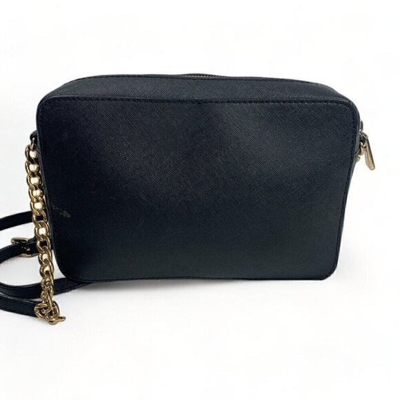 MICHAEL KORS Leather Jet Set East West Crossbody Bag With Chain Strap Black/Gold - Picture 8 of 13